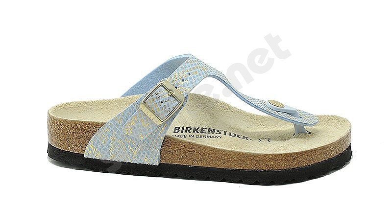 Robe Majroe Interconnect Birkenstock Gizeh Shiny Python Dusty Blue - Silver Bronze