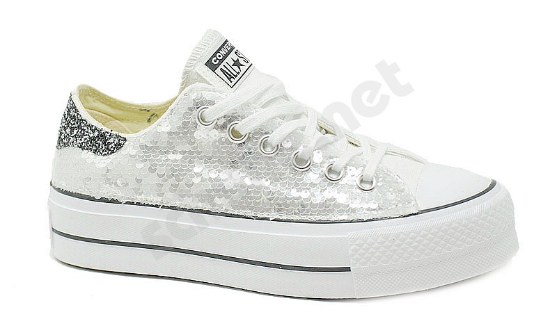 Converse Customized Platform Low paillettes argento