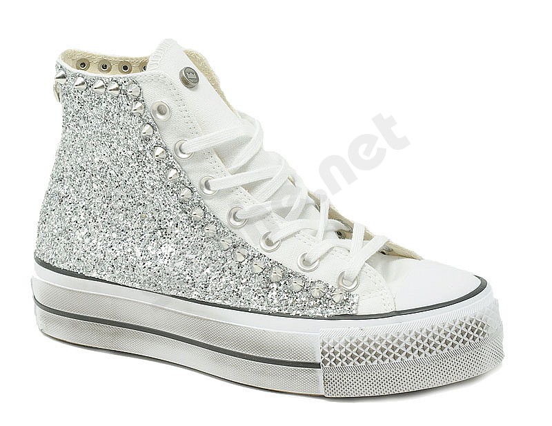 Converse Customized Plattform HI GlitterStuds silber weiss