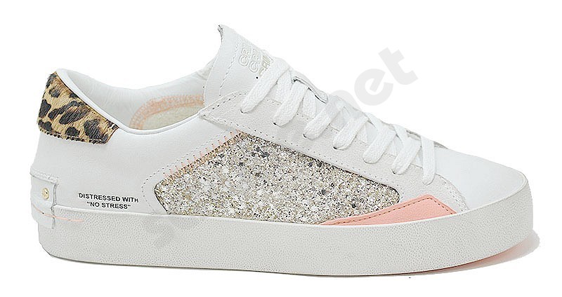 Crime London Distressed Women bianco glitter platino