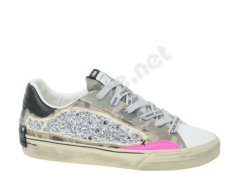 Crime London Distressed Women bianco glitter argento