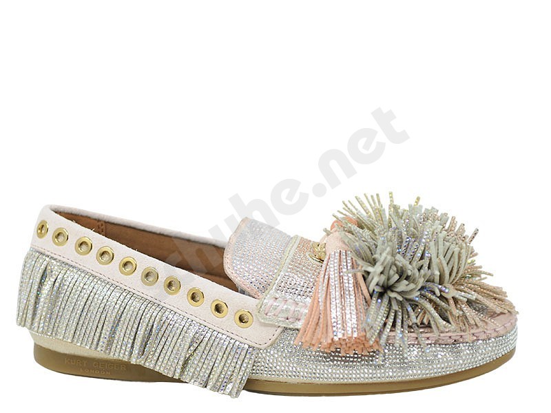 Kurt Geiger Pom Pom Moccasin metal combi rosa argento