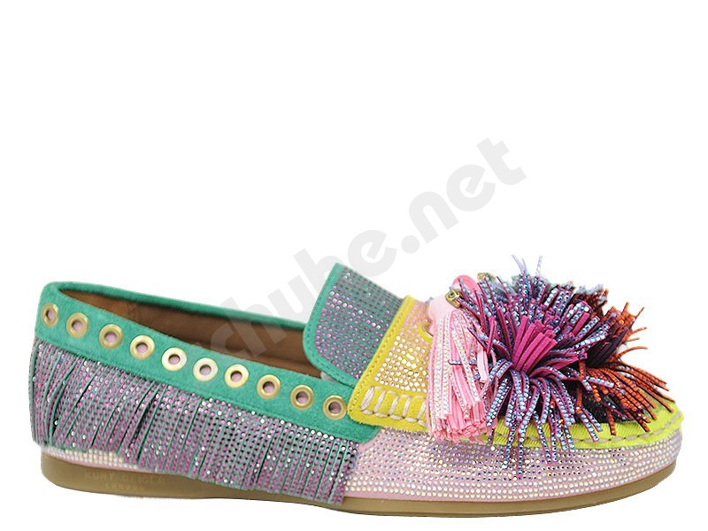 Kurt Geiger Pom Pom Moccasin mix color camoscio