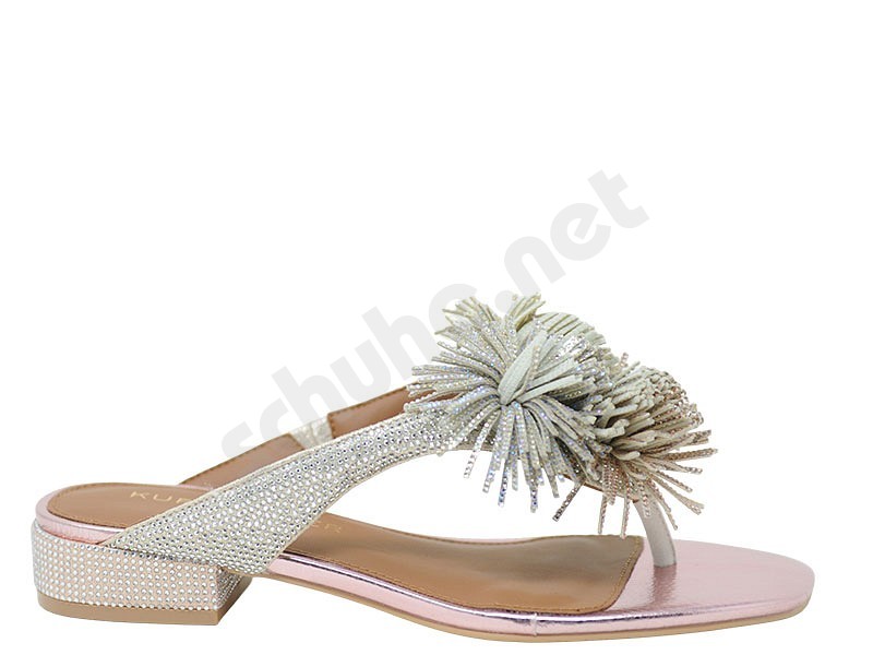 Kurt Geiger Pom Pom T Bar Flat Sdl metal bomb silber