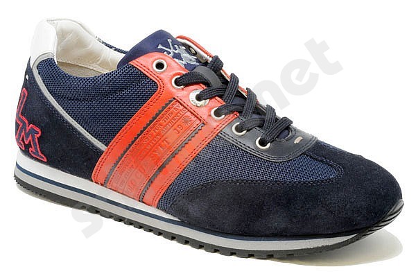 navy and red sneakers