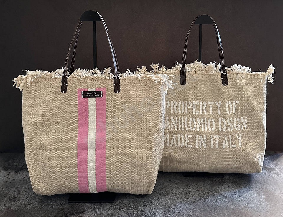 Manikomio Dsgn Shopping Cotton Stripe avorio rosa bianco