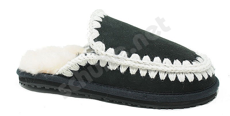 MOU Slipper Full Eskimo Stitc black white