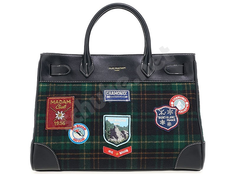 Rue Madam Paris Charmonix Tote Bag tartan green