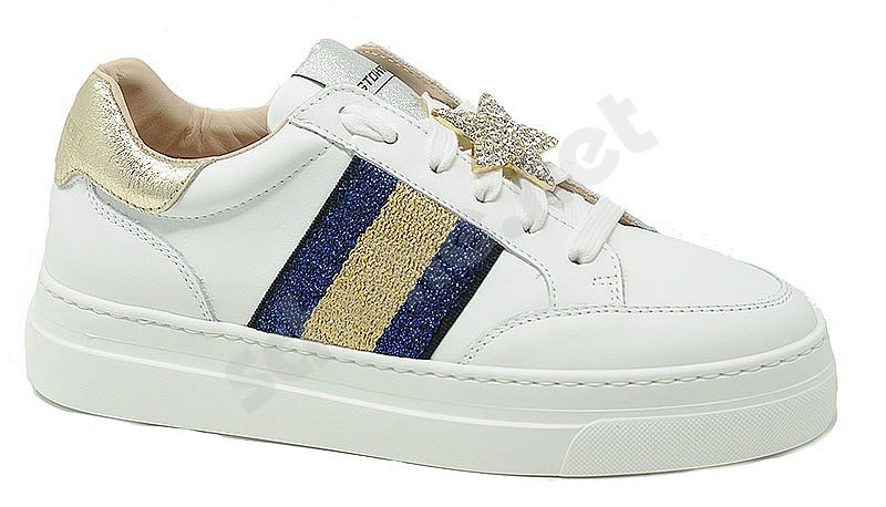 STOKTON Sneakers donna in pelle bianca e blu con lacci oro e riporti in  pelle oro - Stokton - Spatarella.eu